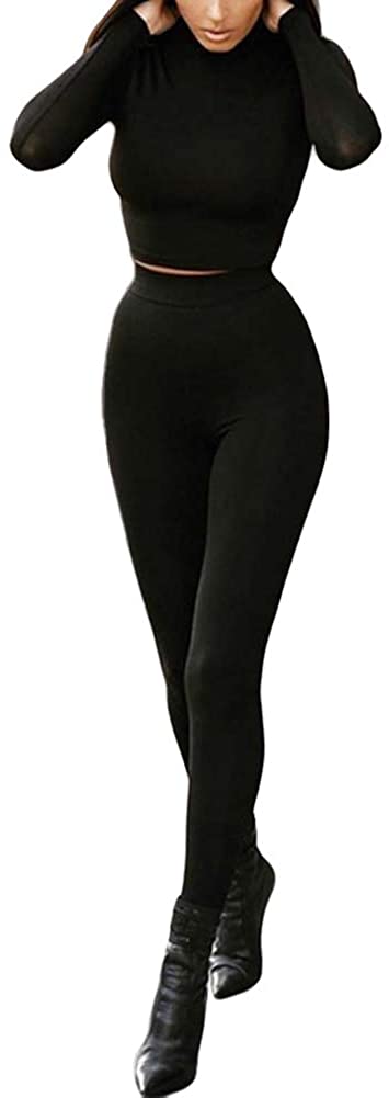 Price:$12.99 2 Piece Outfits Sets Casual Workout Long Sleeve T Shirt Crop Top + High Waist Legging Fall Clothes Fashion Sexy : Clothing, Shoes & Jewelry