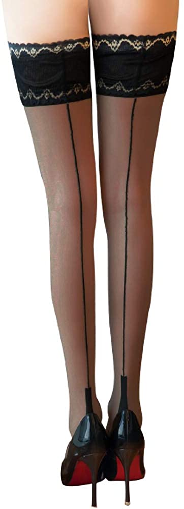 Price:$14.99 Sheer Lace Thigh High Stockings Hold Up Nylon Pantyhose (Black): Clothing, Shoes & Jewelry