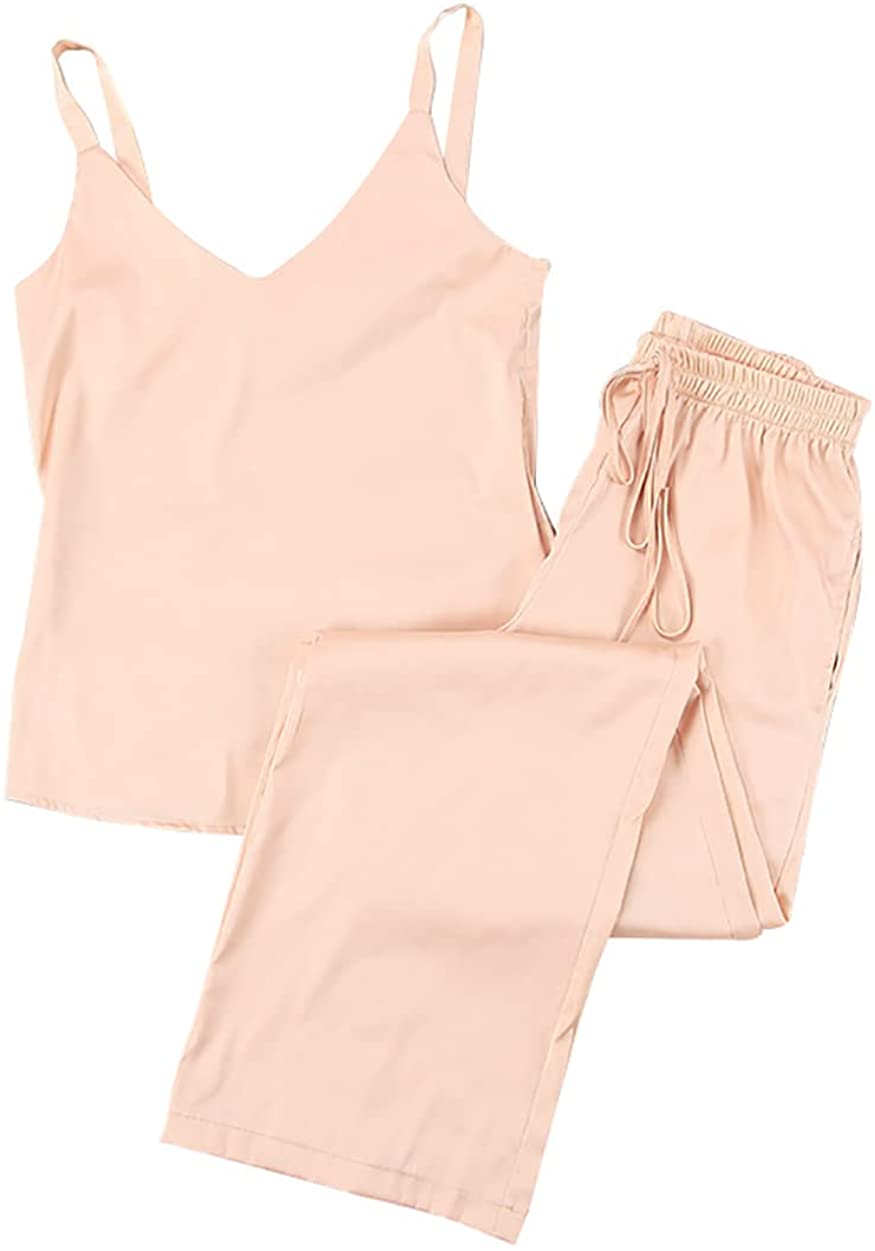Price:$20.99 Women's Silk Satin Pajamas V-Neck Cami Top with Pants Sleepwear PJS Set at Amazon Women’s Clothing store