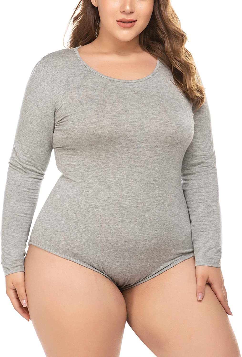 Price:$18.99 Womens Plus Size Bodysuit Long Sleeve Stretchy Leotard Scoop Neck Top Tees : Clothing, Shoes & Jewelry