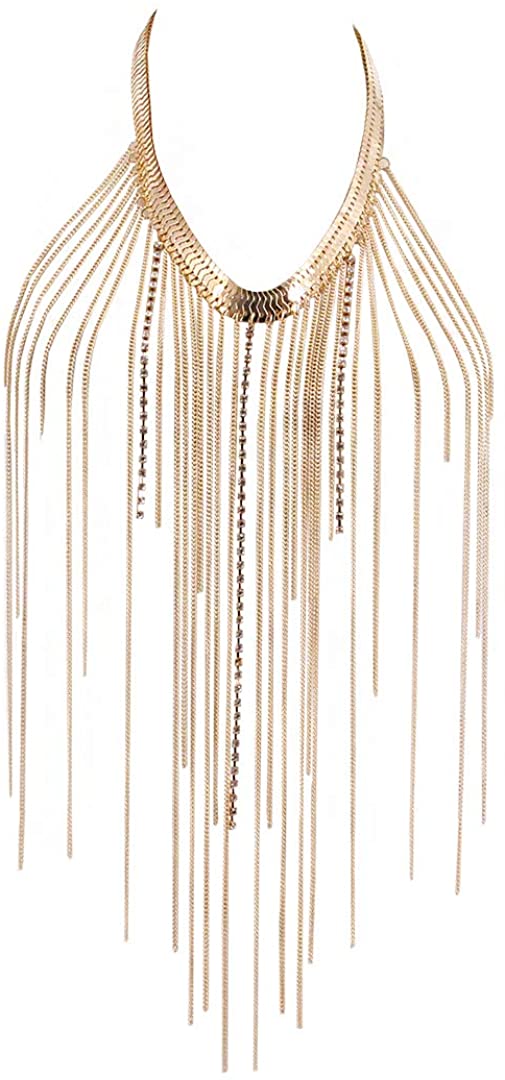 Price:$6.99 Women's Sexy Halter Backless Tank Top Bra Body Chain Necklace Tassels Party Gold : Clothing, Shoes & Jewelry