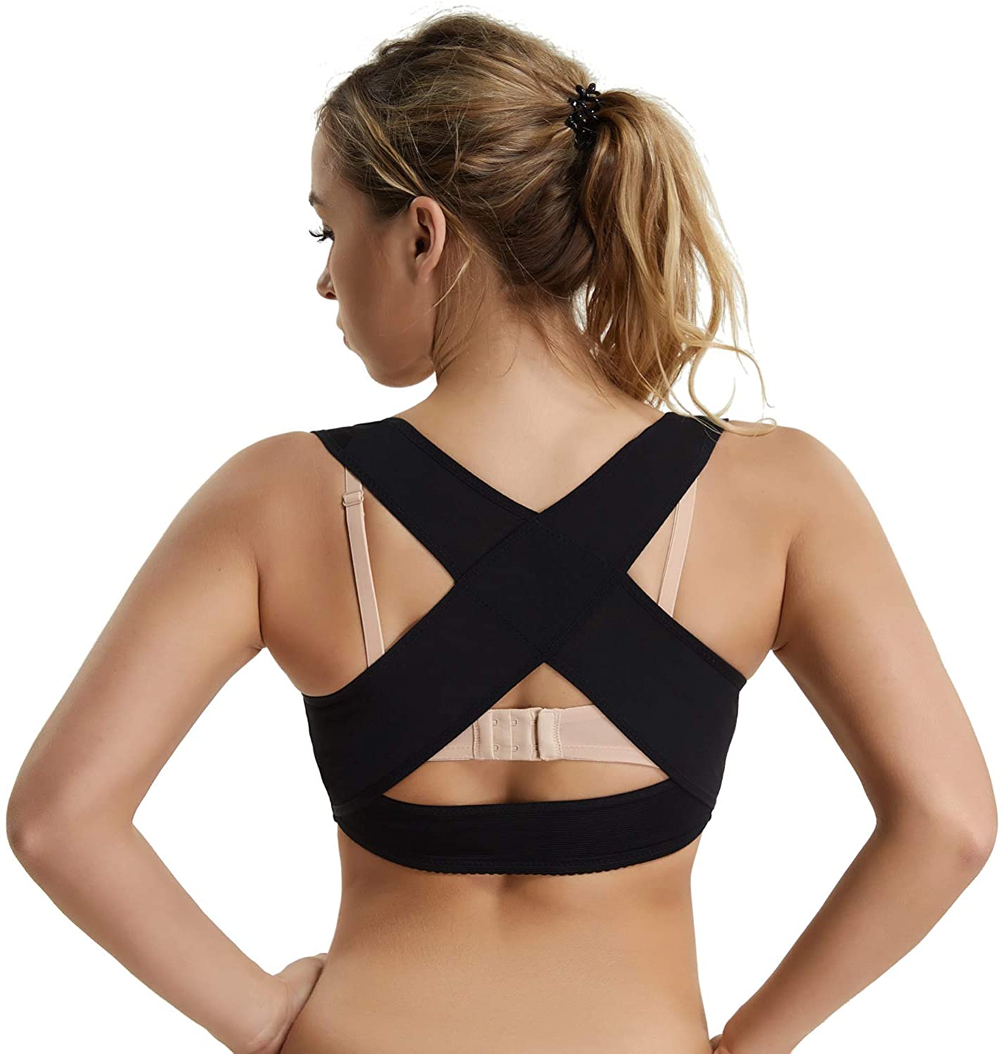 Price:$17.99 Chest Brace Up Corset for Women Posture Corrector Shapewear Back Support Bra X Strap Vest at Amazon Women’s Clothing store