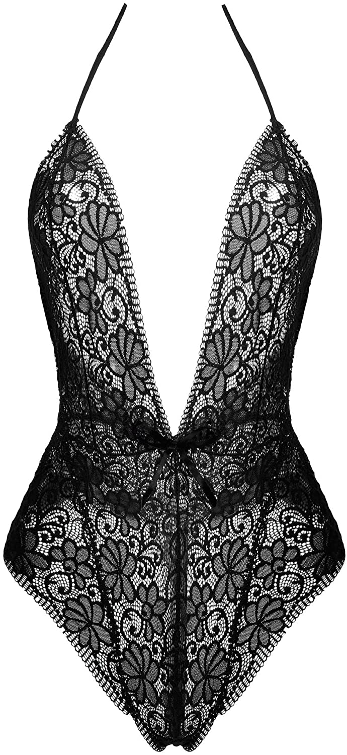 Price:$16.99 Womens Halter Plunging Backless Teddy Lingerie Sexy Lace Bodysuit: Clothing, Shoes & Jewelry