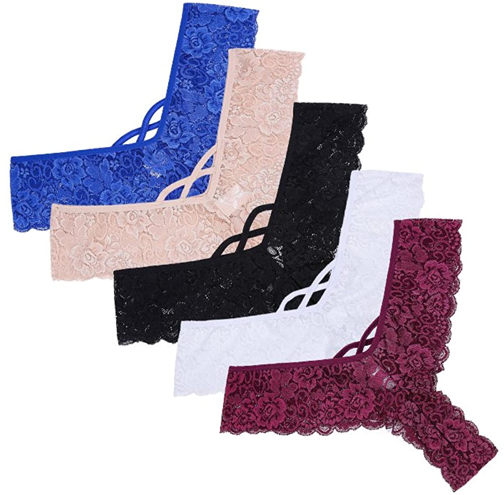 Price:$13.90 Women's Lace Thongs Bikini Panties Sexy Panty Cheeky G-String Underwear (8, Black and White and Wine Red and Blue and Fleshcolor) : Clothing, Shoes & Jewelry