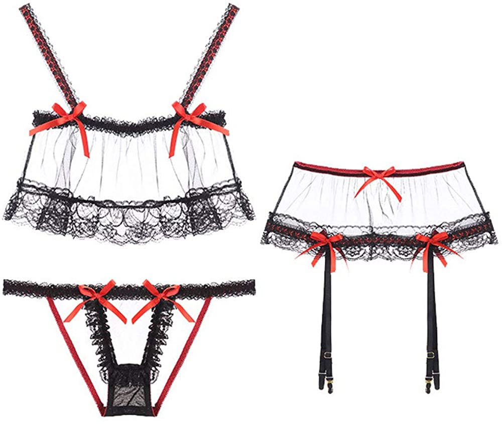 Price:$15.99 Mesh Chemise Lingerie for Women Transparent Lace Naughty Girl Camisole Panty Garter Belt 3 Piece Set Babydoll Lingerie Black : Clothing, Shoes & Jewelry
