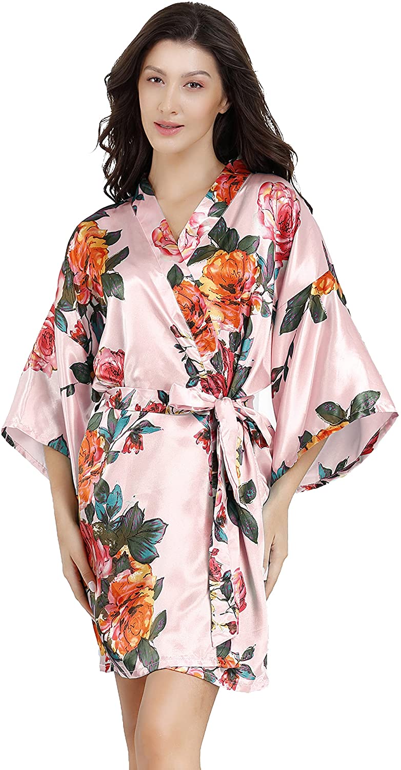 Price:$7.99 Robe Kimono Bride Bridesmaid Floral Robes for Wedding Bridal Party Silky Peony Patterns Lightweight Robes at Amazon Women’s Clothing store