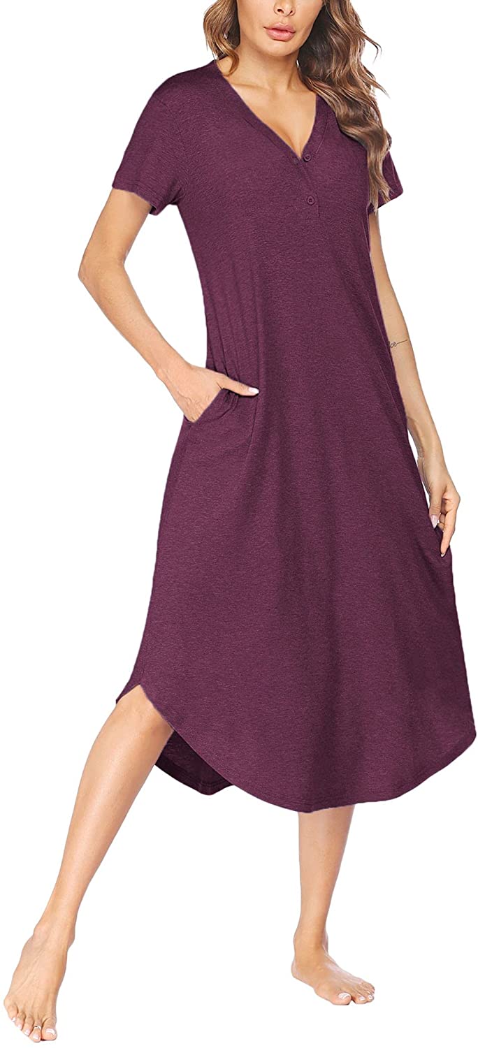 Price:$25.99 Women's Long Nightgown Short Sleeve Nightshirt Full Length Sleep Dress S-xxl at Amazon Women’s Clothing store