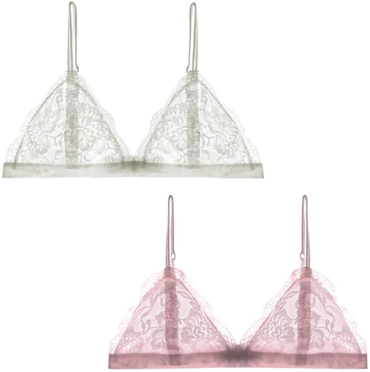 Price:$17.98 Lace Bralette with Extenders Thin Adjustable Strap Unpadded Sexy Cute Triangle Bralette Lace Bra for Women at Amazon Women’s Clothing store