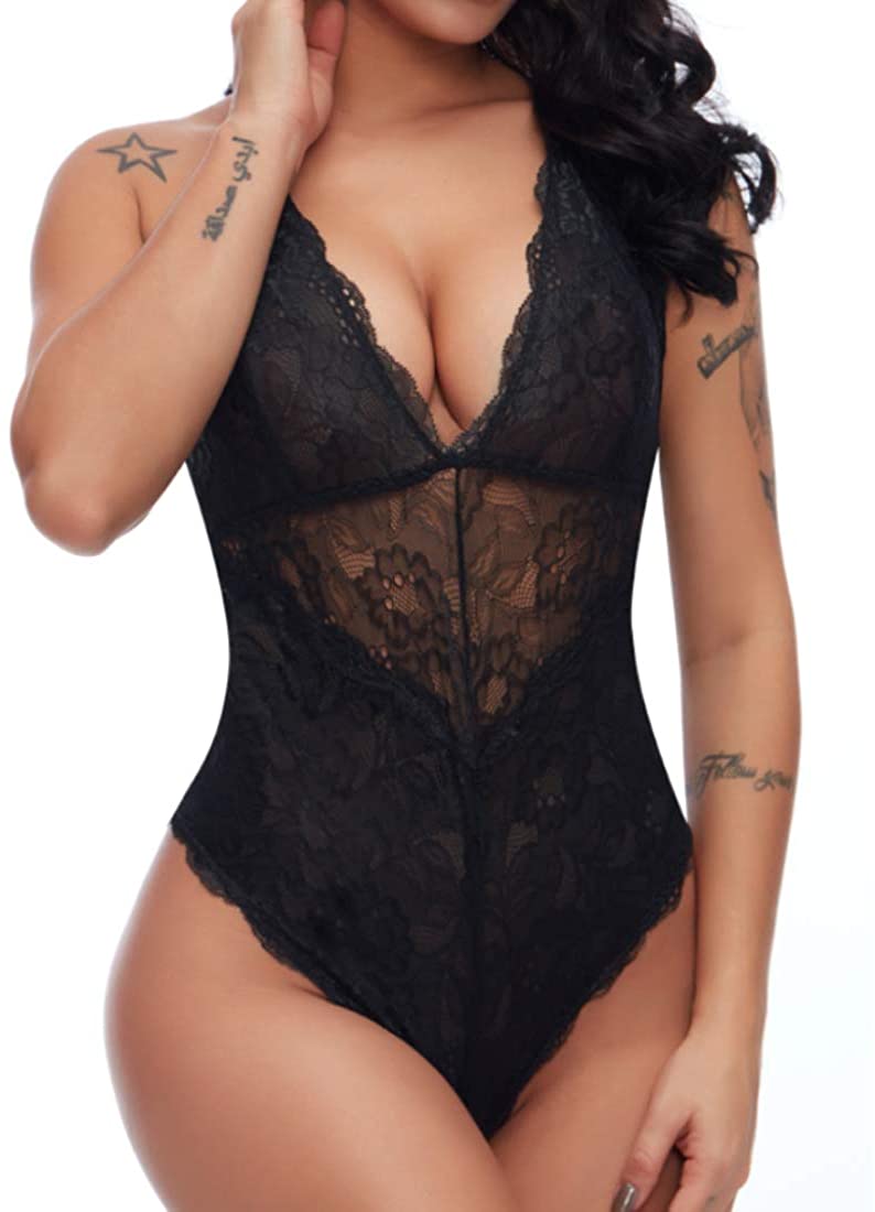 Price:$14.99 for Women One Piece Teddy Lace Cups Snap Crotch Bodysuit(Black,S): Clothing, Shoes & Jewelry
