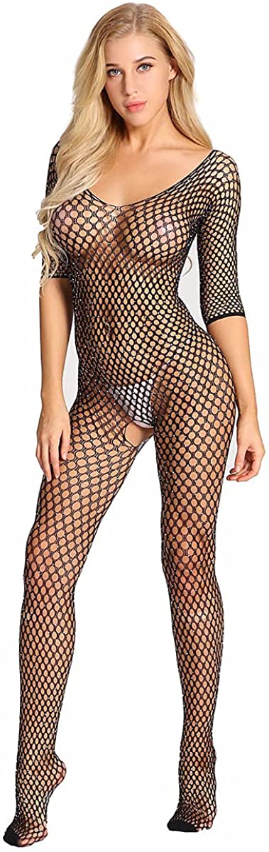 Price:$19.99 Sexy Rhinestone Fishnet Jumpsuit Open Crotch Bodysuit Lingerie Sheer Bodystockings Sleepwear Shiny Teddy Underwear Clubwear Hollow Out Nightwear Stripper Outfit Black + White One Size : Clothing, Shoes & Jewelry