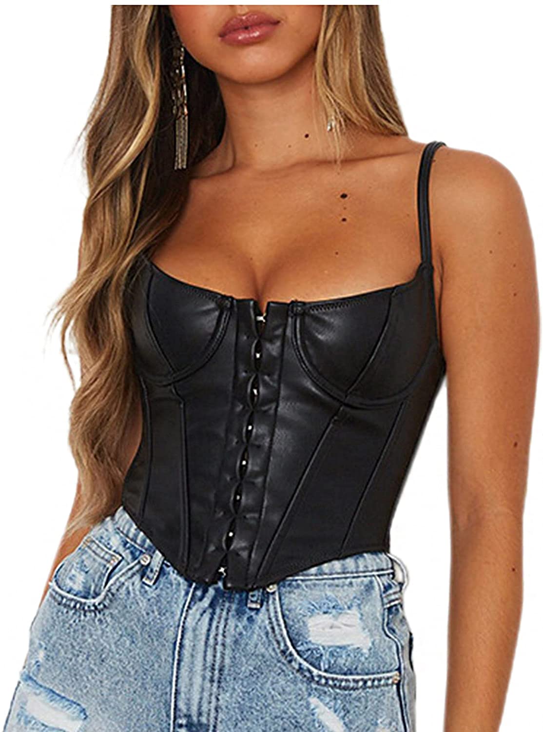 Price:$7.99 Women's Shiny Metallic Crop Top Rave Dance Turtleneck Tank Tops Clubwear Shirt at Amazon Women’s Clothing store