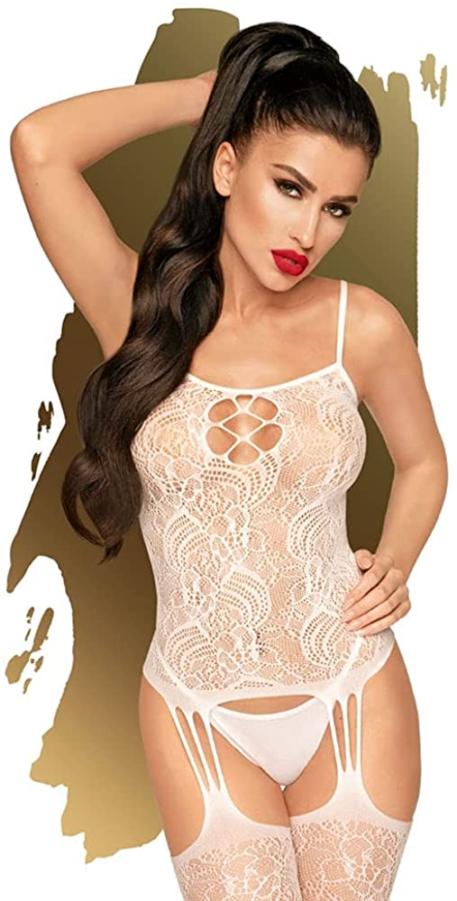 Price:$11.95 Lingerie Eye of The Storm Laced-Up Garter Belt Bodystocking - Sexy Lingerie for Women - White: Clothing, Shoes & Jewelry