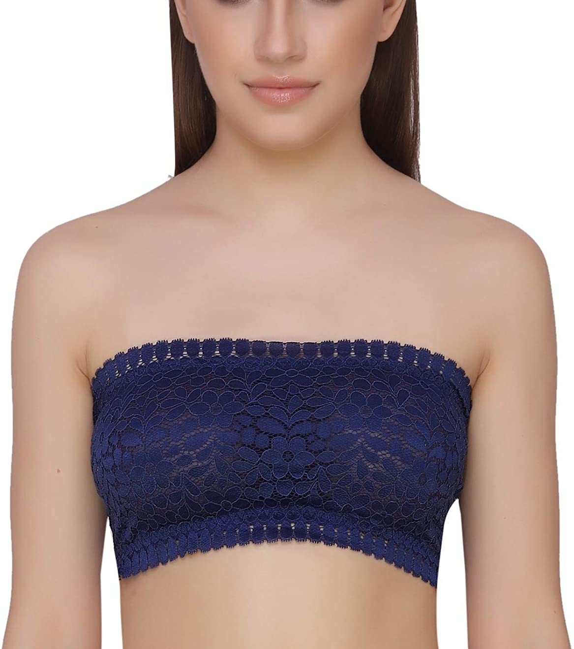 Price:$15.00 Womens/Girls Lace Tube Bra Strapless Padded Seamless Back Hook Closure Bra, Blue,Free Size at Amazon Women’s Clothing store