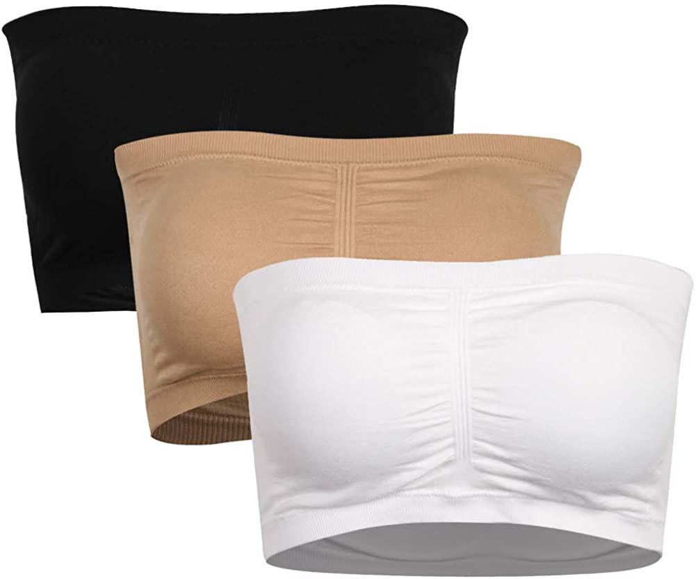 Price:$12.99 KLARK Tube Tops for Women, Strapless Bandeau Bra Stretchy Seamless Padded Bras at Amazon Women’s Clothing store