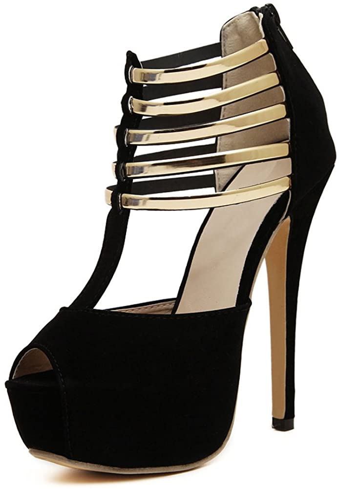 Price:$35.99 Sexy Platform Sandals Strappy Peep-Toe Stiletto High Heel | Heeled Sandals