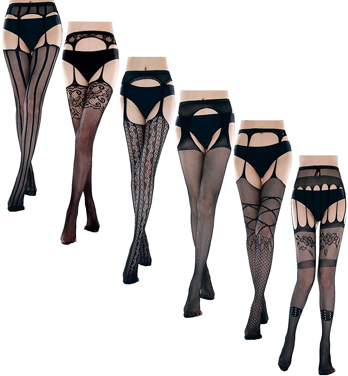 Price:$16.99 Lace Pantyhose Floral Stockings 6 Pairs Black Fishnet Tight, Set 1, One Size : Clothing, Shoes & Jewelry