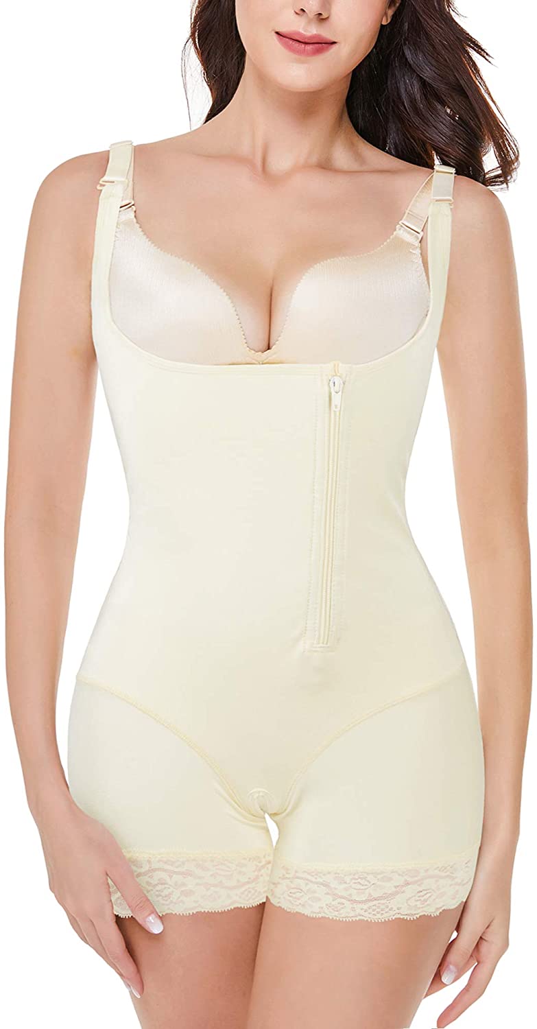 Price:$19.99 Women's Body Shaper Lace Firm Zipper Slimmer Waist Trainer Bodysuit Shapewear Control Corset at Amazon Women’s Clothing store
