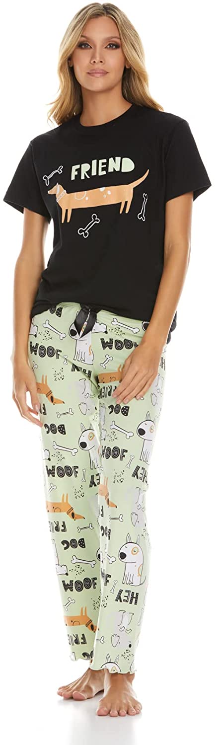 Price:$31.99 D'Amore Women Pajama Set Sleepwear Tops with Casual Pants Hotdog Dog at Amazon Women’s Clothing store