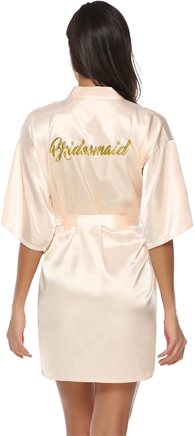 Price:$13.59 Women's Short Silky Satin Kimono Bathrobe Robe for Bridal Bridesmaid Wedding Party Sleepwear Robe with Gold Glitter : Clothing, Shoes & Jewelry
