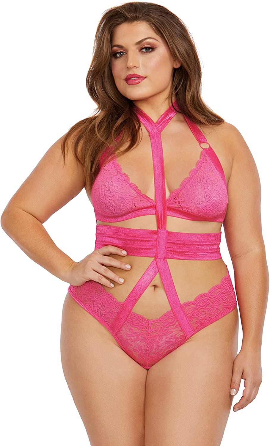 Price:$32.00 Plus Size Two-Piece Collared Bralette & Panty Playset Fuschia: Clothing, Shoes & Jewelry