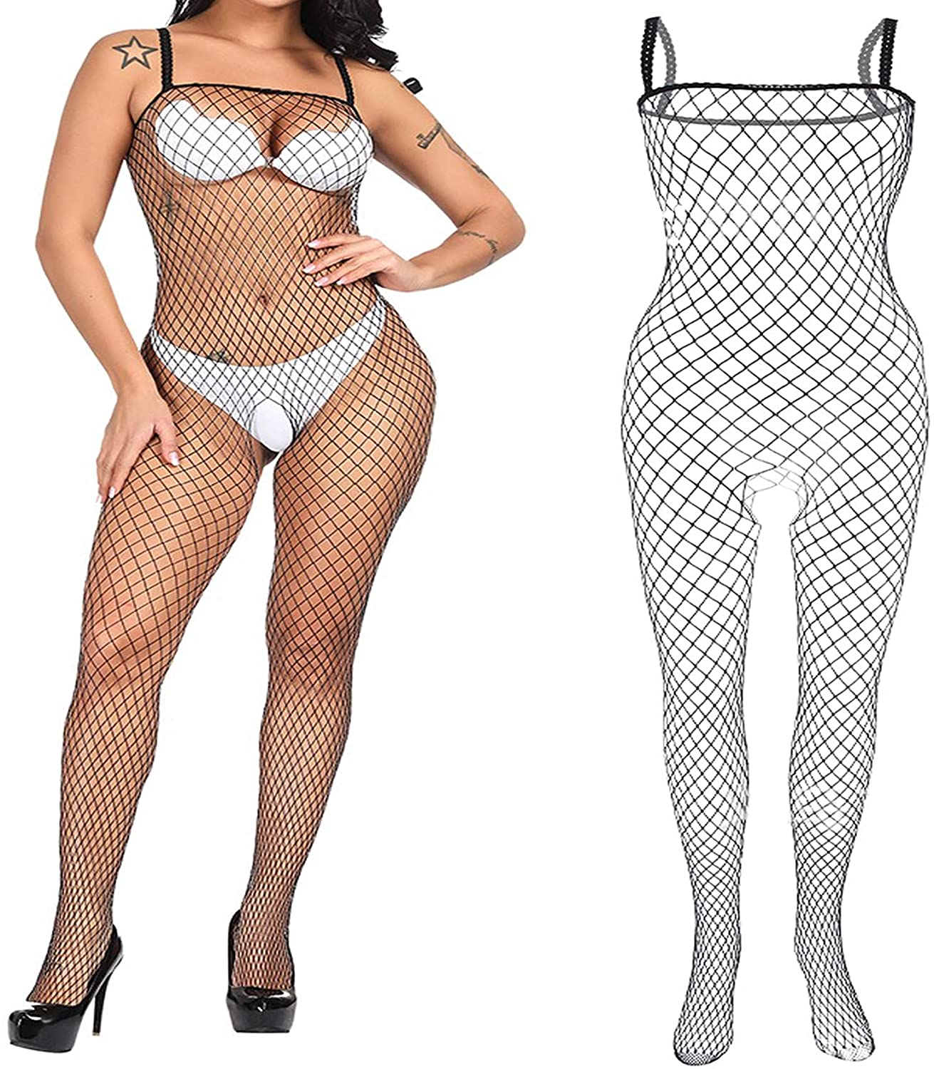 Price:$6.99 Elastic Size Fishnet Bodystockings for Women Sling Striped Lingerie Crotchless Bodysuits Tights Suspenders Black Night Cloths: Clothing, Shoes & Jewelry