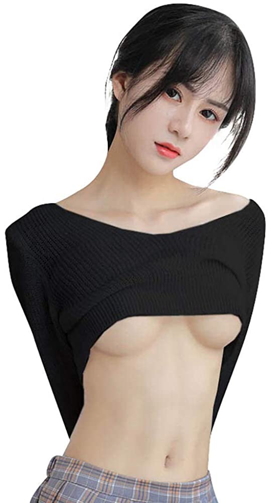 Price:$13.69 Long Sleeve Cropped Sweater Wear Loose Fit V Neck Knit Top Lightweight Sexy Lingerie Erotic Costume (643# Black) : Clothing, Shoes & Jewelry