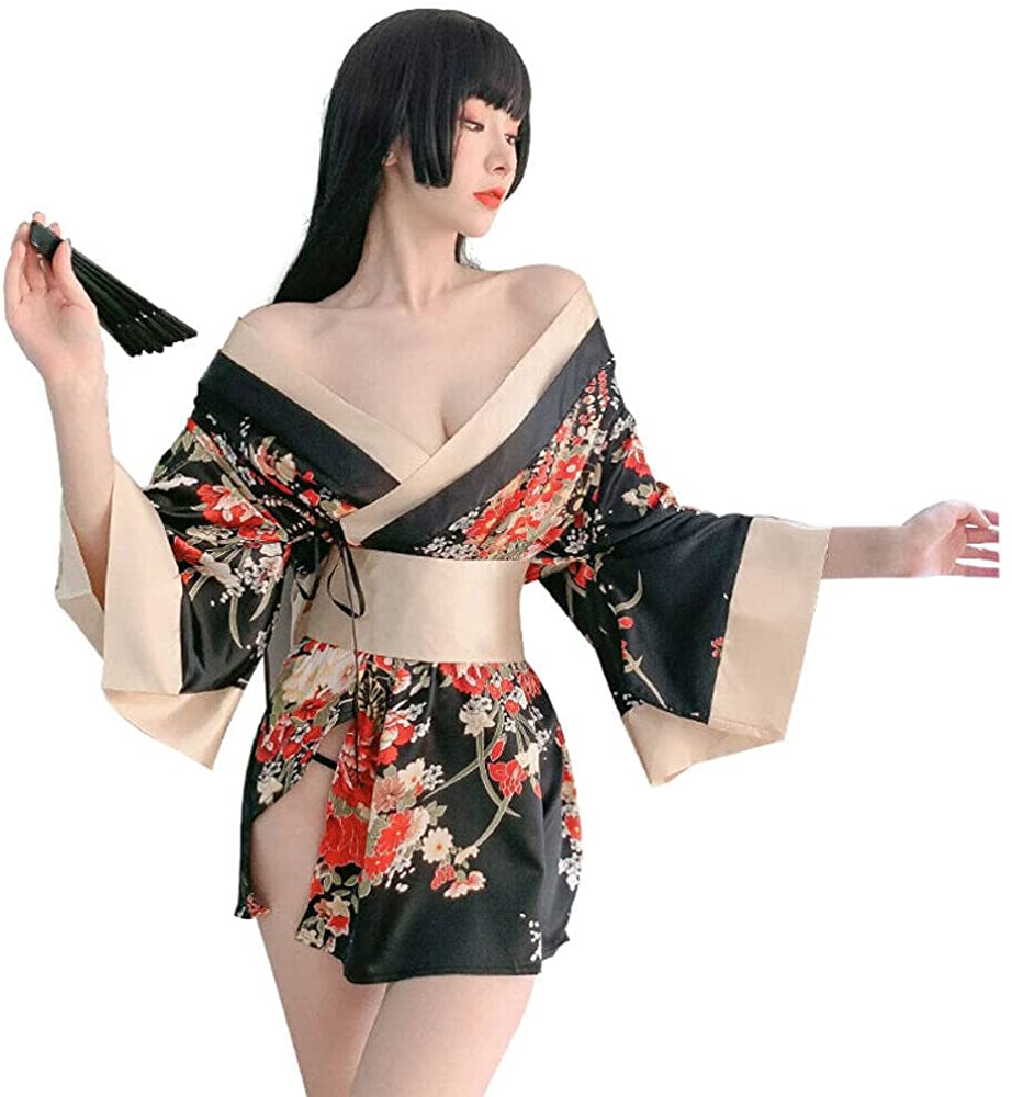 Price:$16.99 Japanese Kimono Style Robe Yukata Costumes Pajamas Cosplay Lingerie Sets (Black): Clothing, Shoes & Jewelry