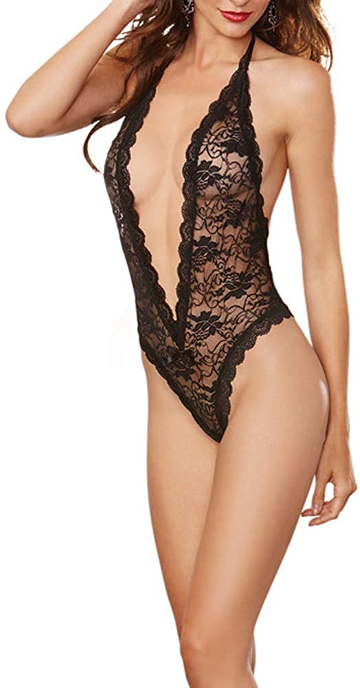 Price:$27.50 Women's Seductive Lace Teddy with Heart Cut-Out Detail, Black, One Size: Clothing, Shoes & Jewelry