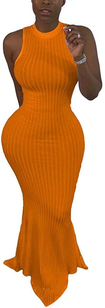Price:$28.99 Sexy Ribbed Sleeveless Tank Vintage Bodycon Floor Length Party Evening Fishtail Long Maxi Dress : Clothing, Shoes & Jewelry