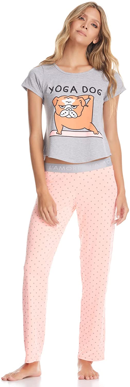 Price:$29.99 D'Amore Women Pajama Set Sleepwear Top with Casual Pant YOGA DOG at Amazon Women’s Clothing store
