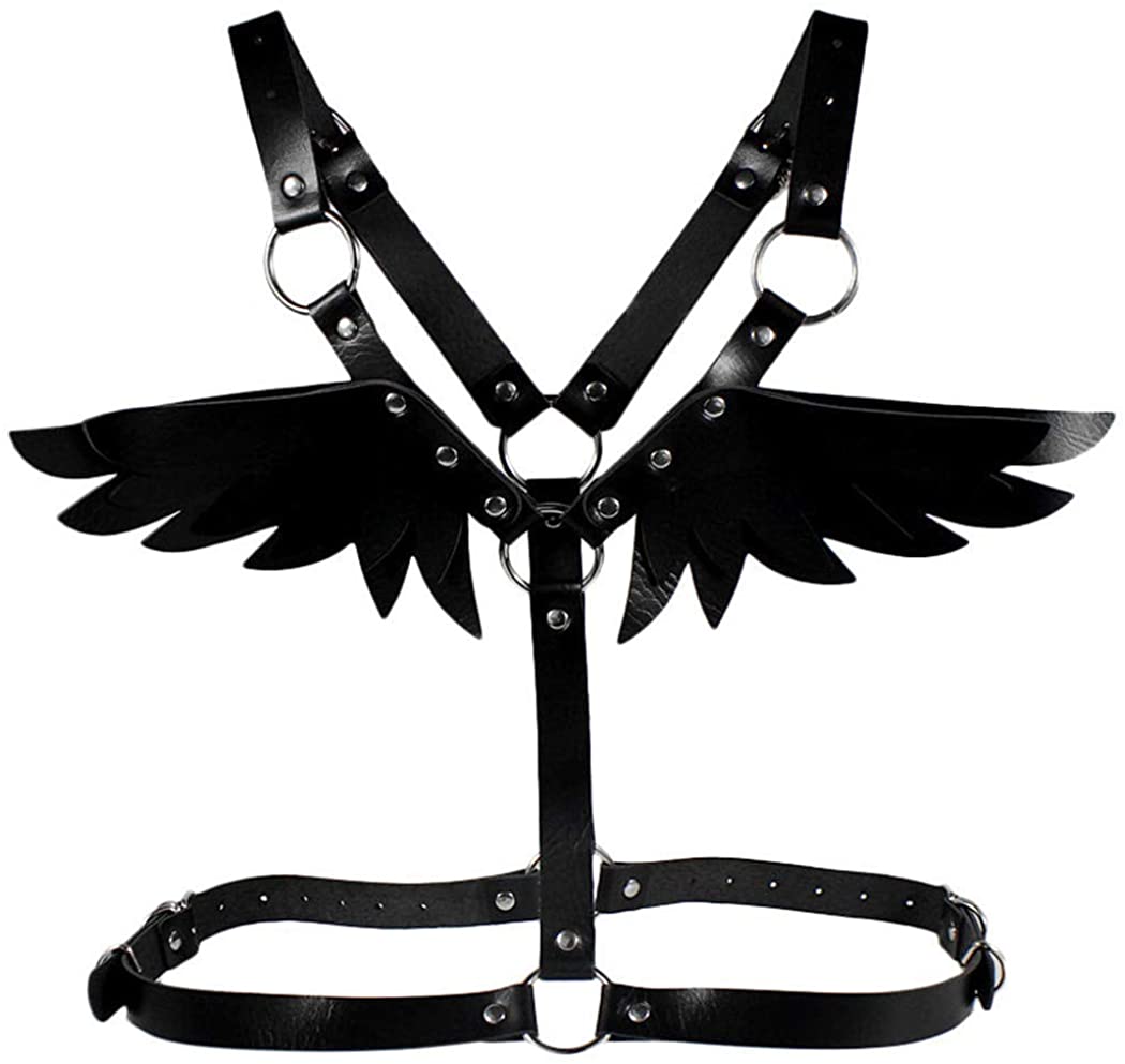Price:$9.66 Punk Leather Bra Body Chain Angel Wings Waist Chain Belt Black Gothic Chest Harness Jewelry for Women and Girls: Clothing, Shoes & Jewelry