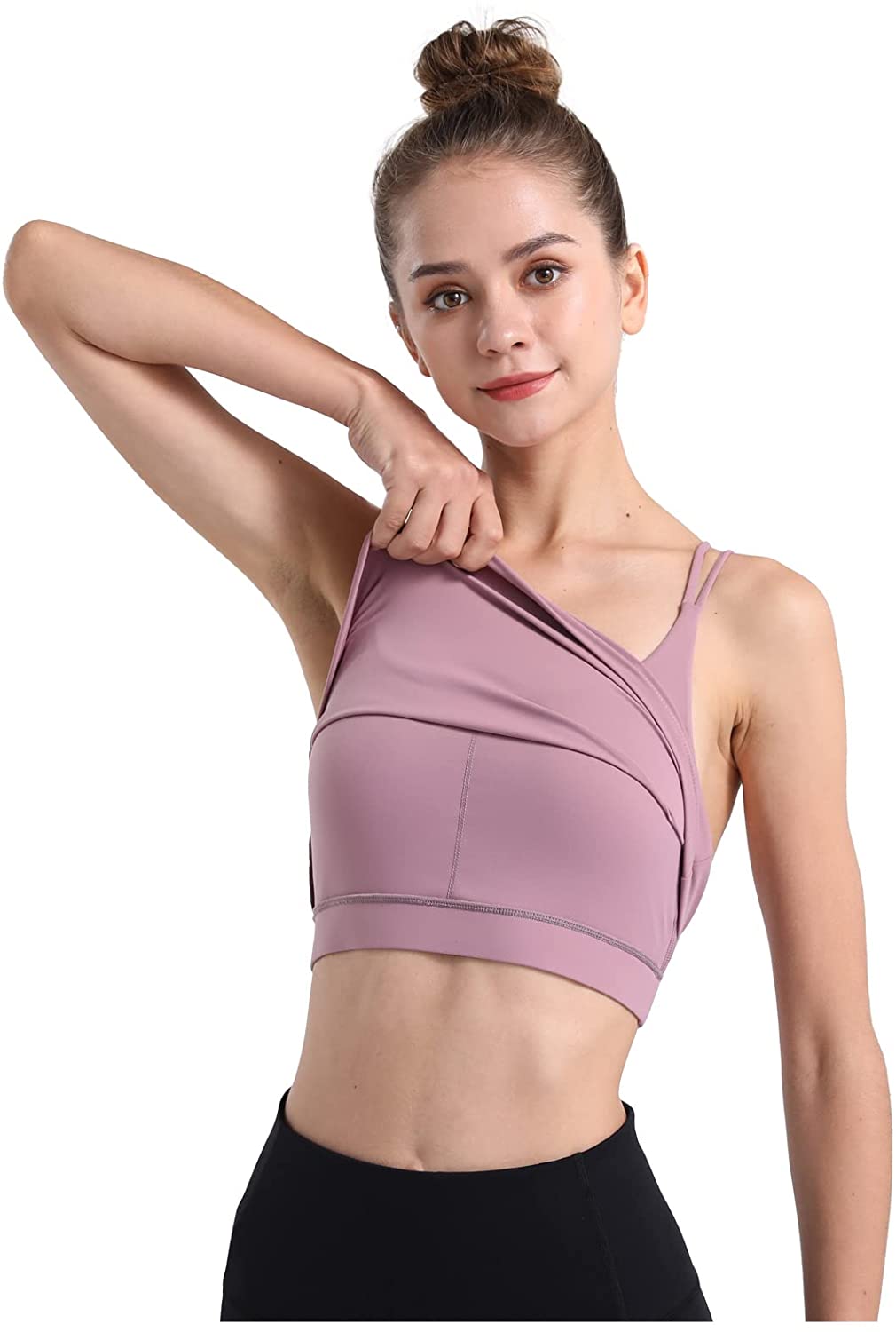Price:$28.99 Longline Strappy Padded Sports Bra Tank Top, Cute Workout Running Yoga Bras Crop Shirts Purple at Amazon Women’s Clothing store