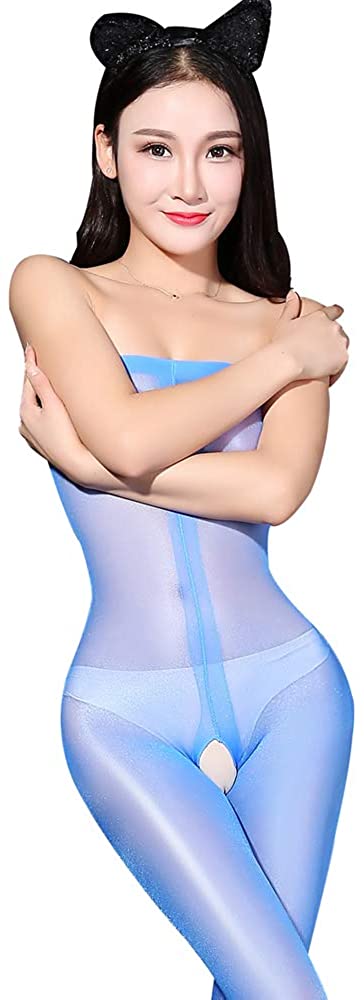 Price:$8.97 Blue Sexy Erotic Silky Shiny Lingerie Babydoll Teddy Tube Body Catsuit Stocking tigh-High,Blue,Large: Clothing, Shoes & Jewelry