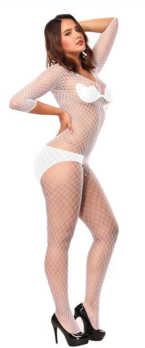Price:$8.99 Lip Women's Fishnet Stocking Lingerie Muslin Bodysuit Temptation Bodysuits Hollow Nightwear Sexy Semi Naked Back Tights (White): Clothing, Shoes & Jewelry
