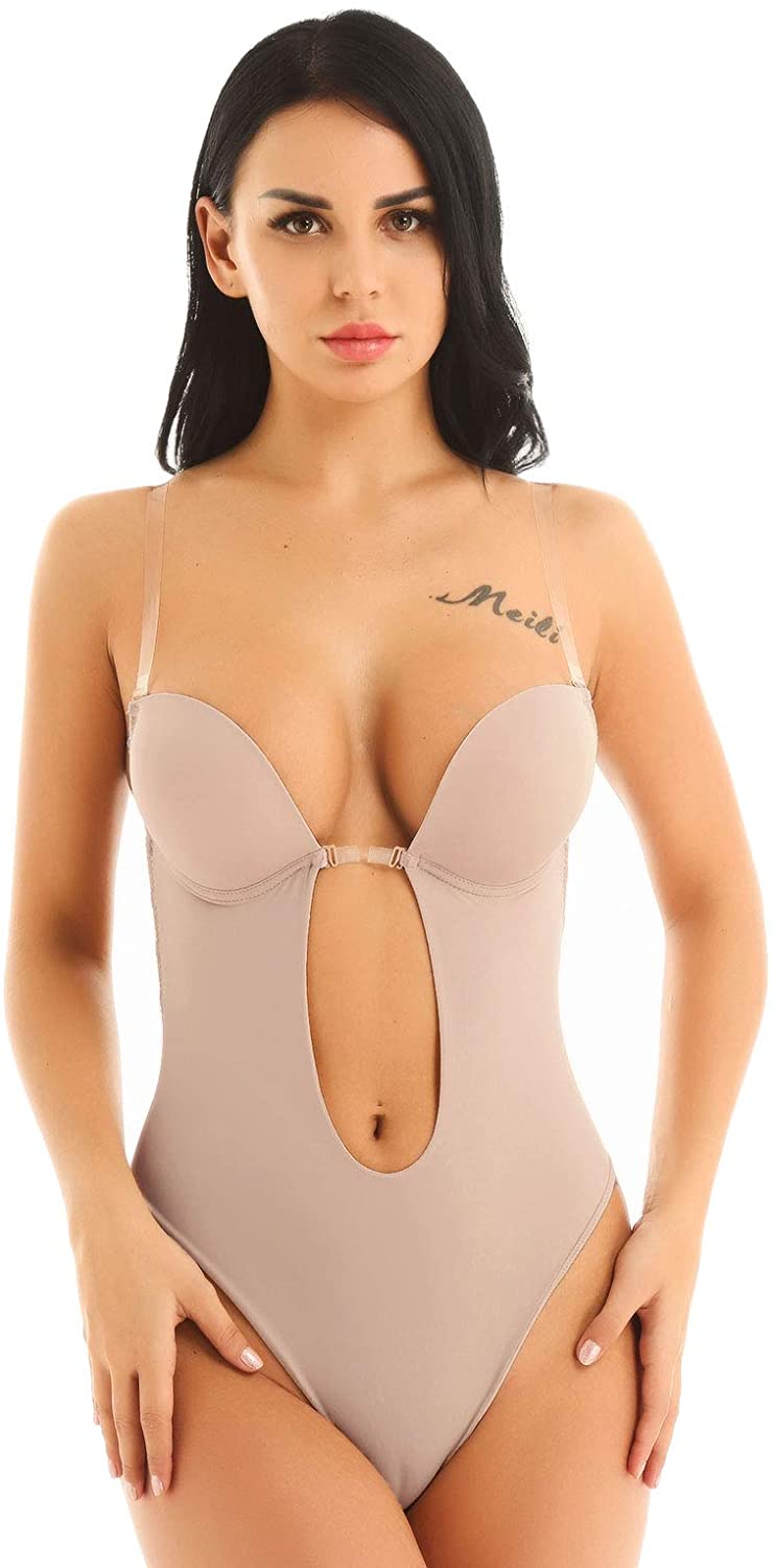 Price:$14.95 Sexy U Plunge Backless Deep V Plunging Dress Clear Strap Thong Shapewear Body Suit: Clothing, Shoes & Jewelry