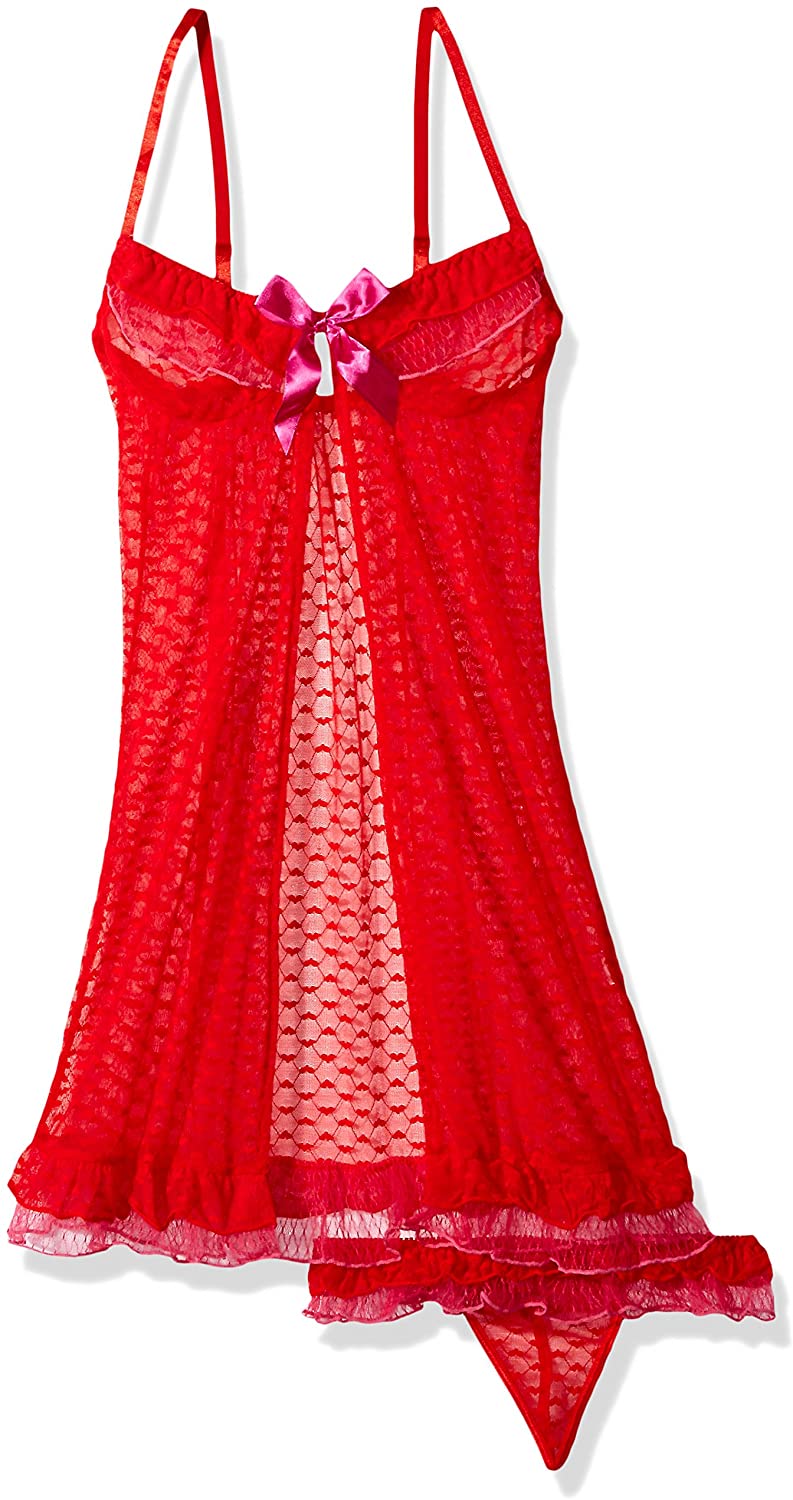Price:$20.23 LEGS Women's 2-Pack Heart Mesh Baby Doll with Lace Ruffle Trim and Satin Bow Matching G-String, Red, One Size: Adult Exotic Lingerie Bodystockings: Clothing, Shoes & Jewelry