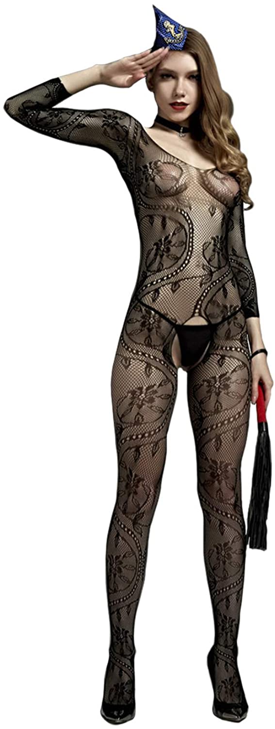 Price:$8.99 Lingerie for Women Floral Lace One Piece Fishnet Teddy Halter Cups Bodysuit Mesh Babydoll Sleepwear（Without Whip）… at Amazon Women’s Clothing store