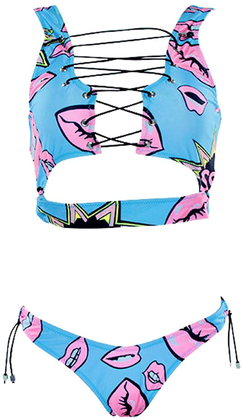 Price:$19.99 Women's African Print Two Piece Lace up Bikini Set High Cut Thong Swimsuit : Clothing, Shoes & Jewelry