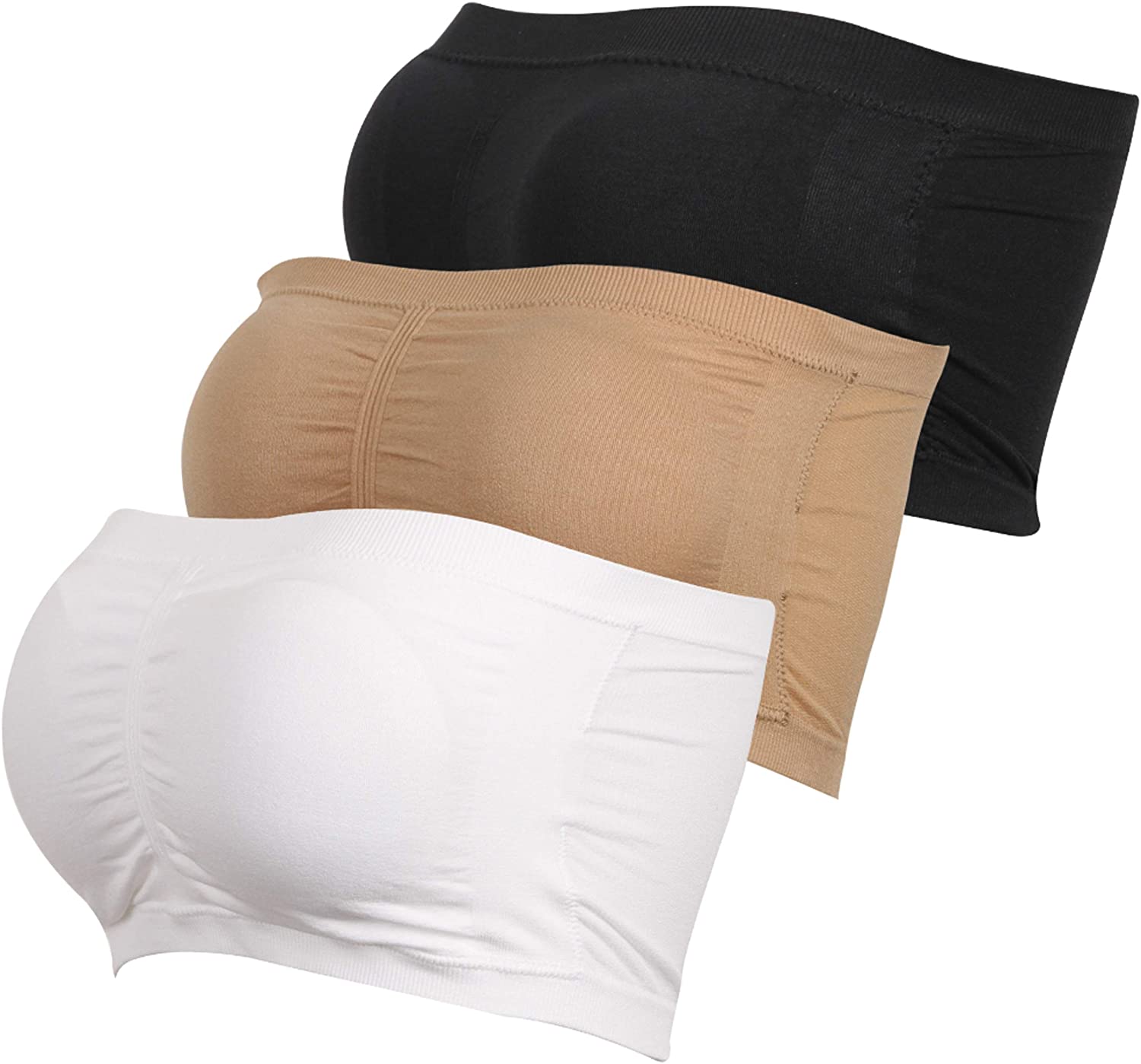 Price:$17.99 Women's Bandeau Bra, Basic Layering Seamless Bra Crop Tube Top Bandeau Strapless Brarette,3 Pack at Amazon Women’s Clothing store