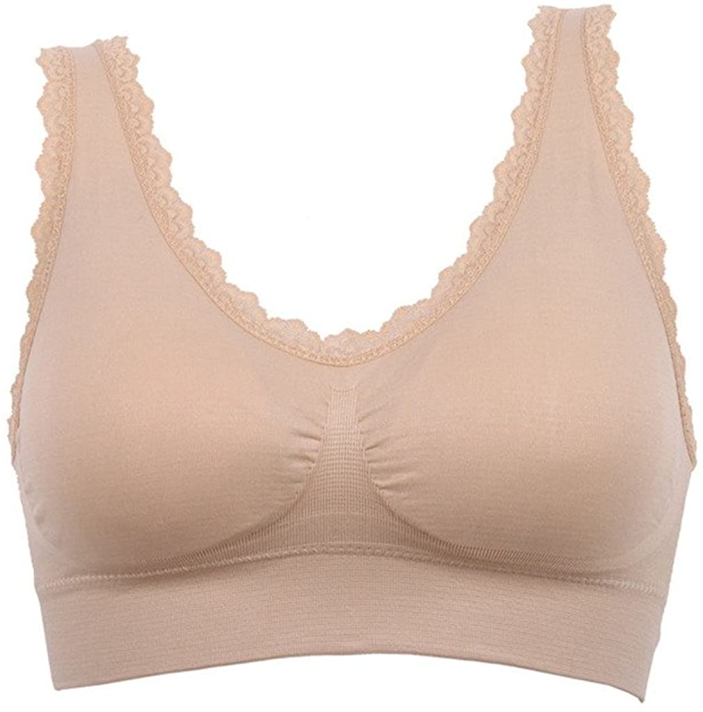 Price:$3.59 Leisure Sports Sleep Bra Comfort Seamless Stretchy Lace Trim Wirefree at Amazon Women’s Clothing store