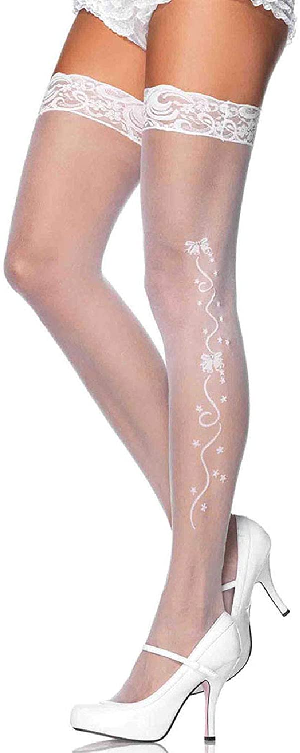 Price:$10.00 Avenue Women's Wedding Bell Sheer Stockings with Lace Top, White: Wedding Kids: Clothing, Shoes & Jewelry