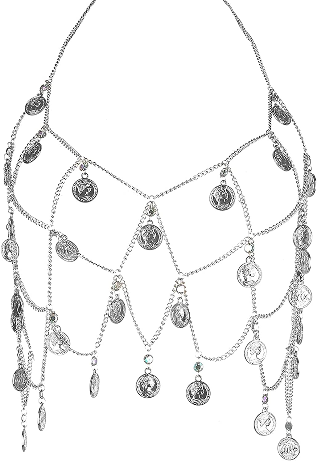 Price:$16.99 Boho Body Chain for Women Layered Bra Chain Halter Crop Top with Rhinestone Coin Bikini Silver Tassel Top Body Jewelry for Halloween Summer Beach Party : Clothing, Shoes & Jewelry