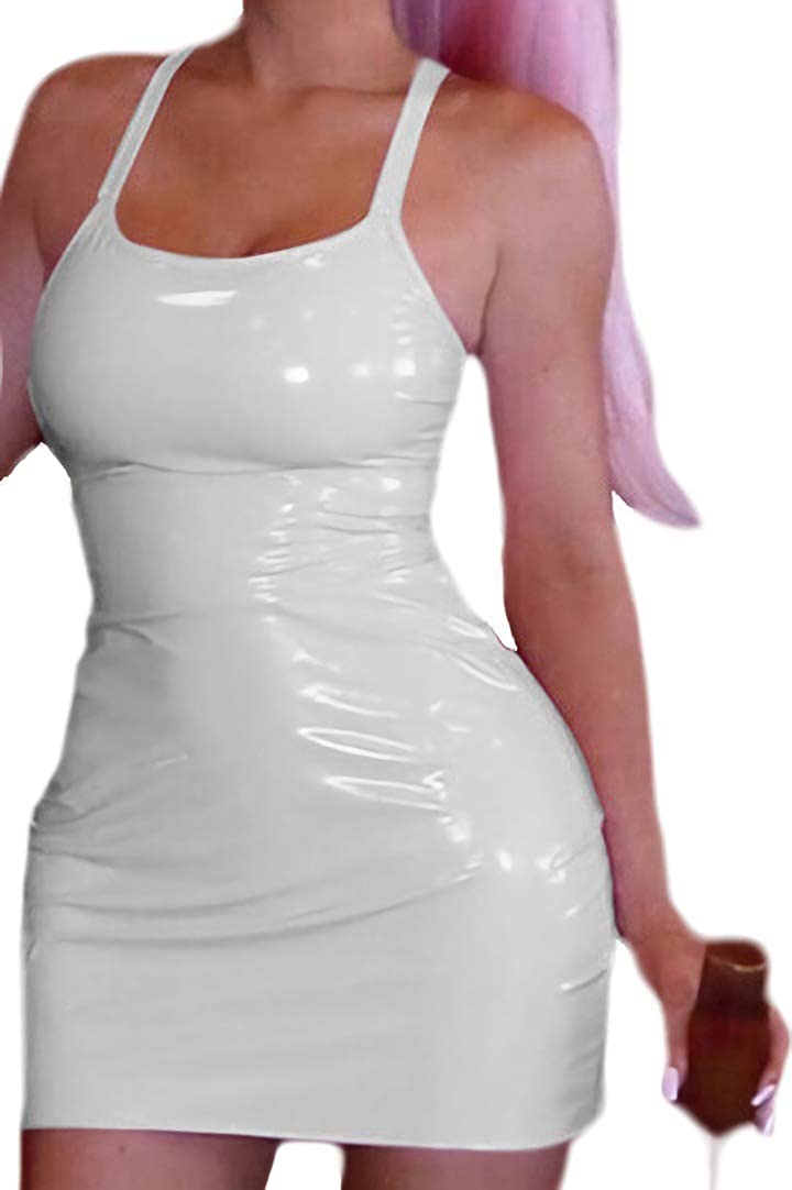 Price:$18.88 Women's Sexy PU Leather U Neck Bodycon Party Club Mini Dress (Large, White) : Clothing, Shoes & Jewelry