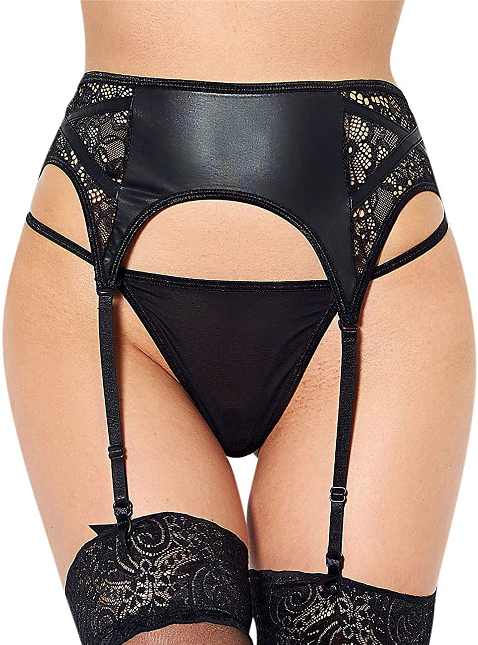 Price:$10.49 Vintage Garter Belt Plus Size Faux Leather Garter Set with 4 Straps Suspender for Thigh High Stockings : Clothing, Shoes & Jewelry