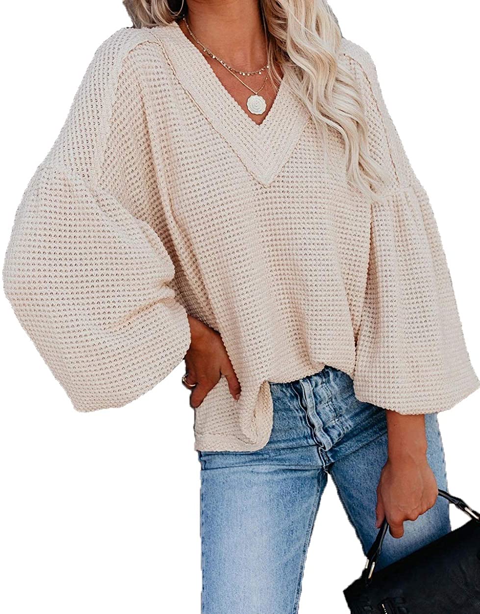 Price:$22.99 Women's Off-Shoulder Sweater Batwing Sleeve Waffle Knitted Oversize Sweater Pullover at Amazon Women’s Clothing store