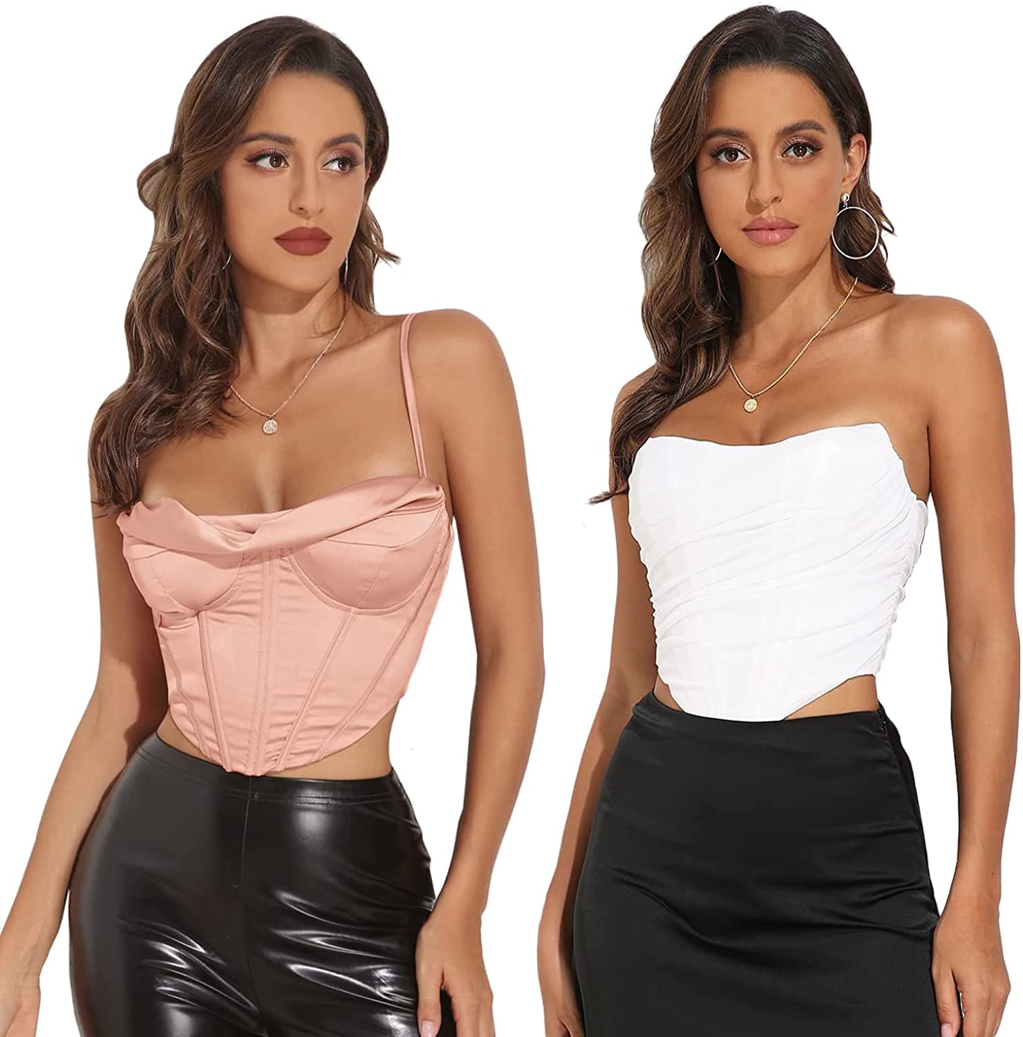 Price:$53.53 Women's Vintage Zip Back Fish Boned Bustier Corset Crop Tops at Amazon Women’s Clothing store