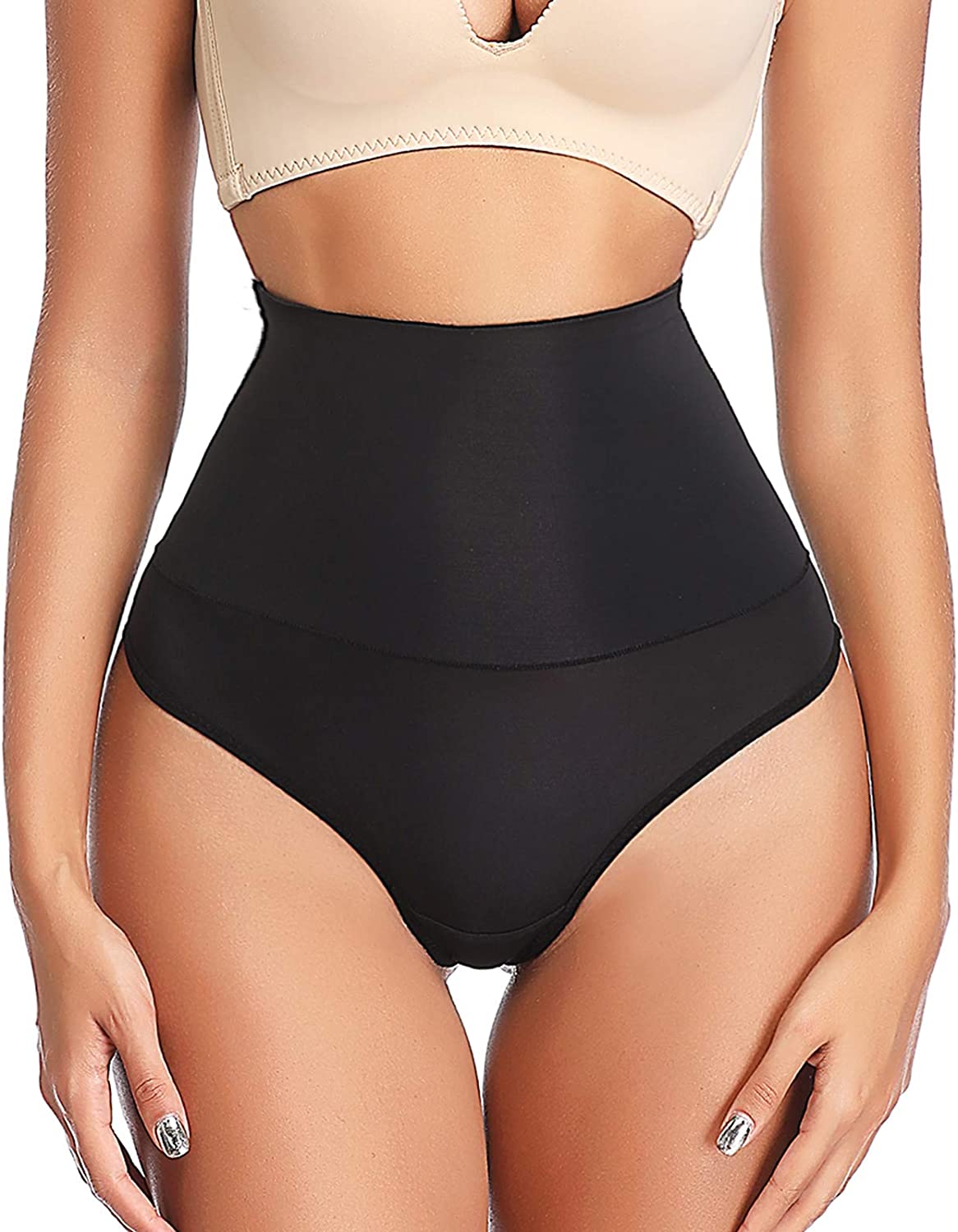 Price:$16.99 Shapewear Thong Panties Tummy Control Butt Lifter Thong Body Shaper for Women Waist Cincher Underwear Black at Amazon Women’s Clothing store