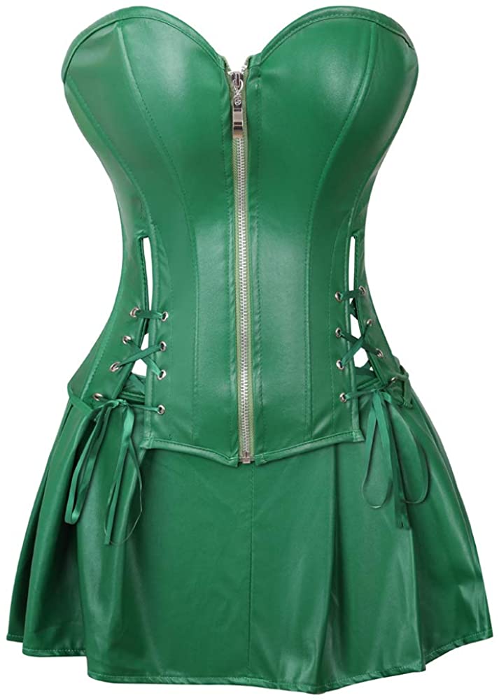 Price:$23.99 Faux Leather Corset Dress Corsets for Women Sexy Bustier Lingeire Corset Skirt Costume: Clothing, Shoes & Jewelry