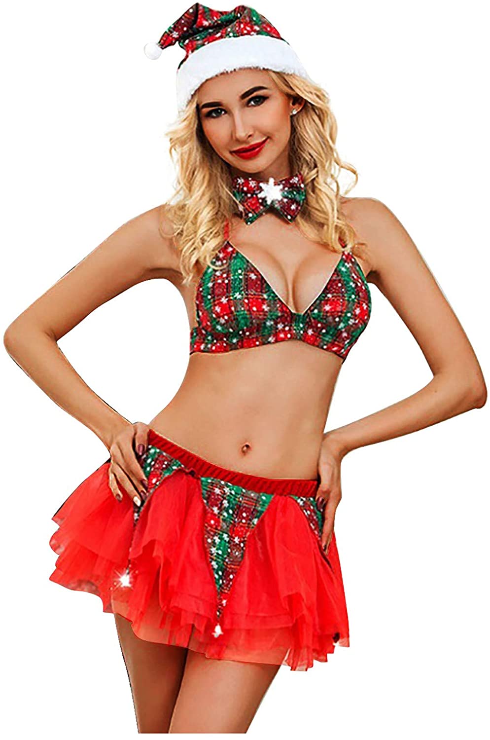 Price:$22.98 Lingerie for Women Red Santa Lingerie Set Sexy Lingerie Lattice Mini Skirt Bow Tie Hat Sleepwear Exotic Costume: Clothing, Shoes & Jewelry