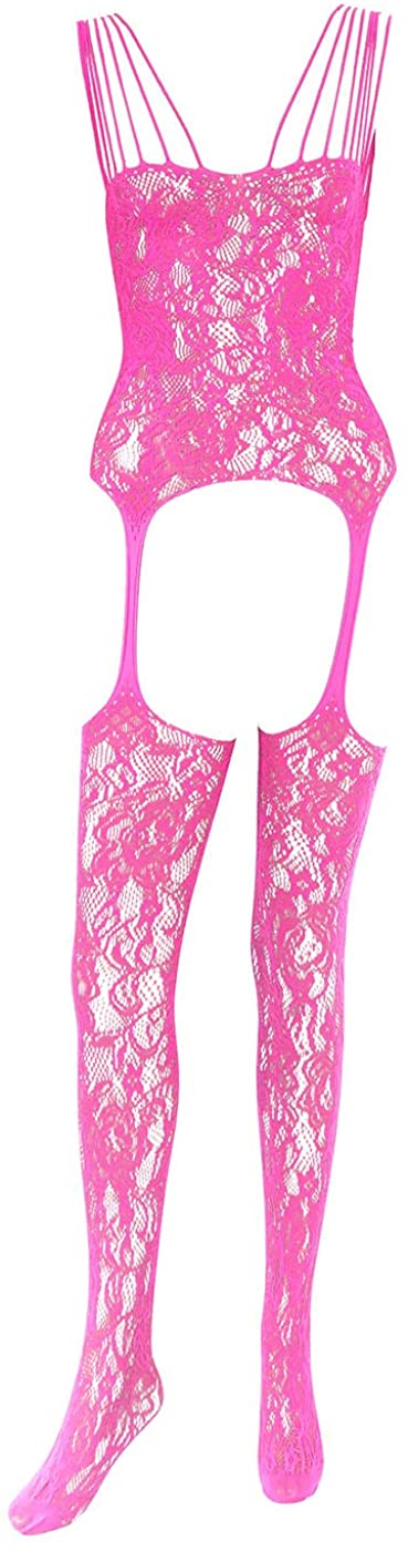 Price:$21.50 Lace Pattern Bodystockings for Women, Spaghetti Strap Crotchless Lace Lingerie for Sex, One Size, Pink : Clothing, Shoes & Jewelry